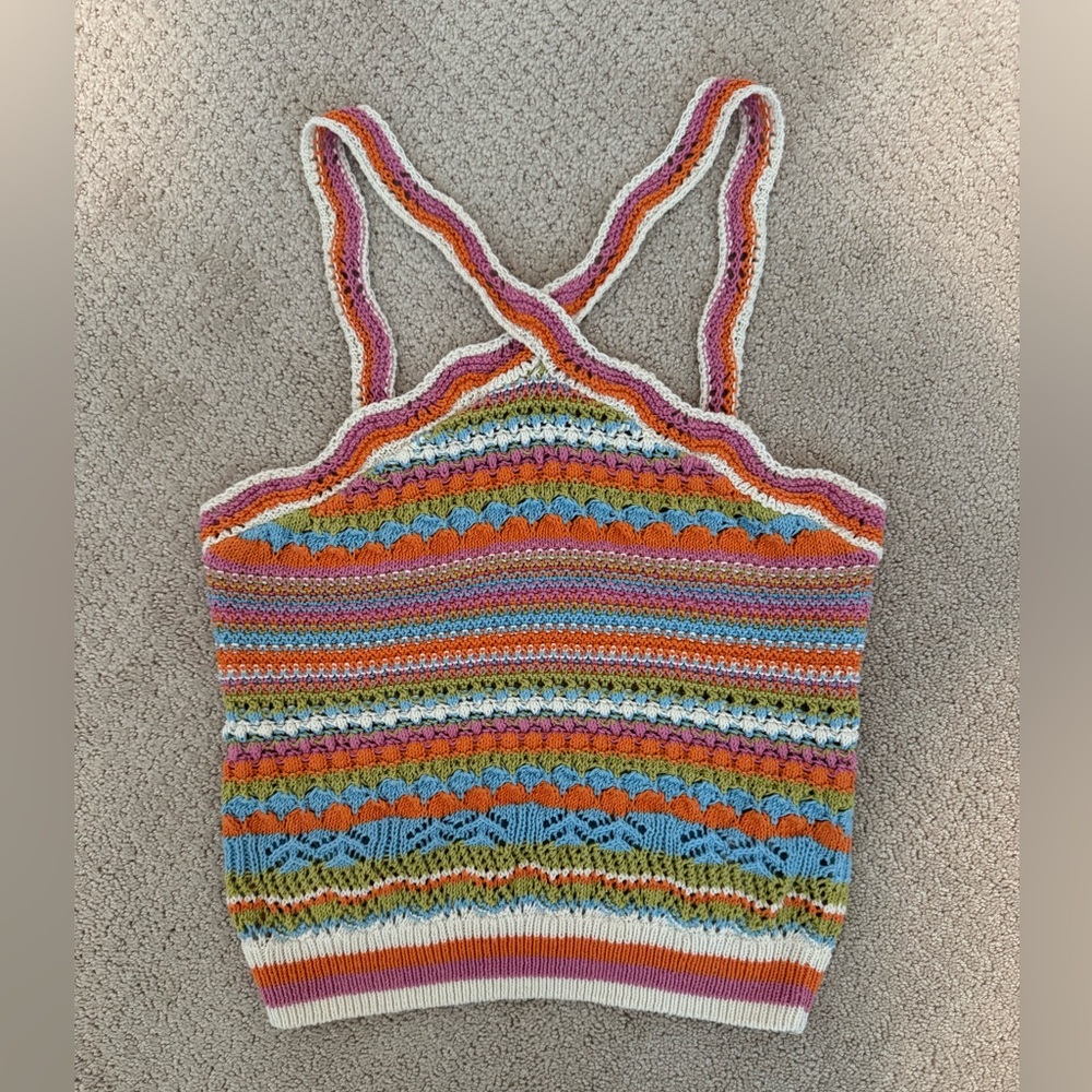 Zara Crochet Knit Halter top multicolor Striped Knit Women's Top
